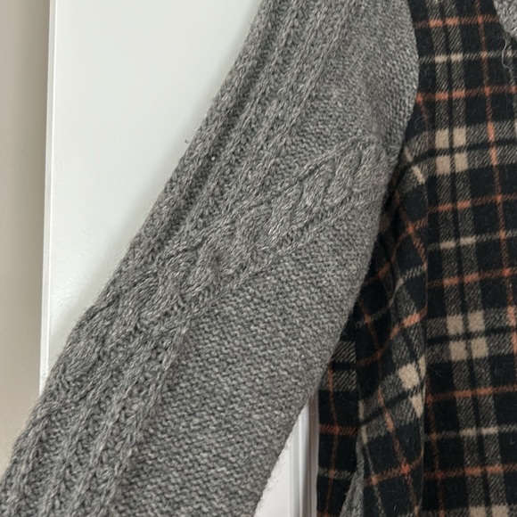 Anthro Moth Derry Plaid & Cable Knit Zip Front Hoodie Sweater/Jacket - Picture 13 of 14